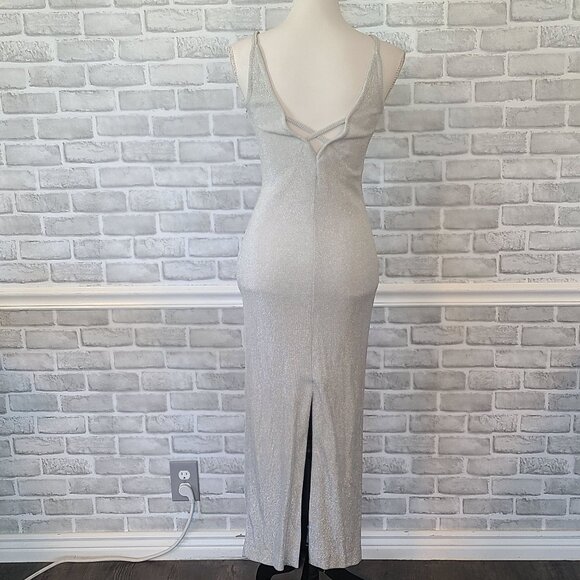 Vtg Dave & Johnny Y2K Metallic Silver Dress and Jacket Bodycon Prom Dance Glam - Picture 4 of 10